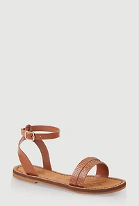 Womens Girls Rhinestone Ankle Strap Sandals, Brown, Size 1