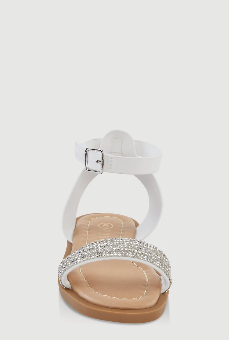 Womens Toddler Girls Rhinestone Strap Band Sandals, White, Size 5