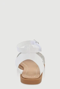 Womens Toddler Girls Rhinestone Strap Band Sandals, White, Size 10