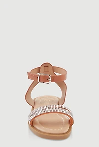 Womens Toddler Girls Rhinestone Strap Band Sandals, Brown, Size 6