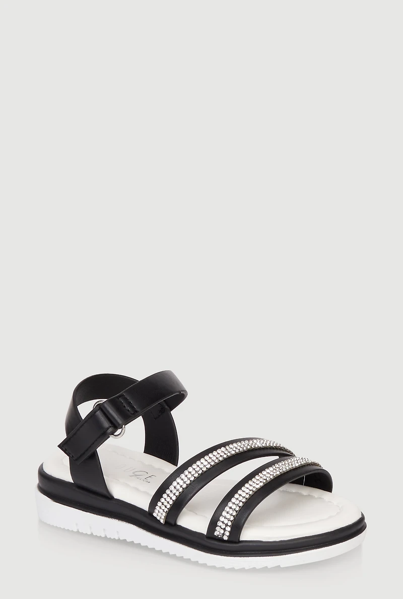 Womens Toddler Girls Rhinestone Double Band Velcro Ankle Strap Sandals,