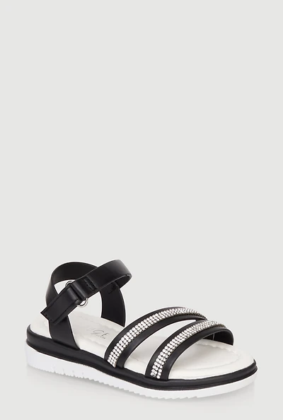 Womens Toddler Girls Rhinestone Double Band Velcro Ankle Strap Sandals,