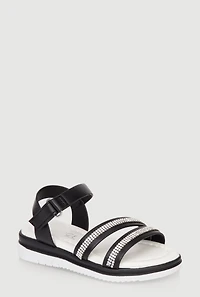 Womens Toddler Girls Rhinestone Double Band Velcro Ankle Strap Sandals,