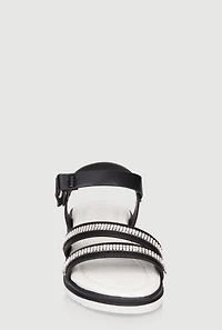 Womens Toddler Girls Rhinestone Double Band Velcro Ankle Strap Sandals, Black, Size 6