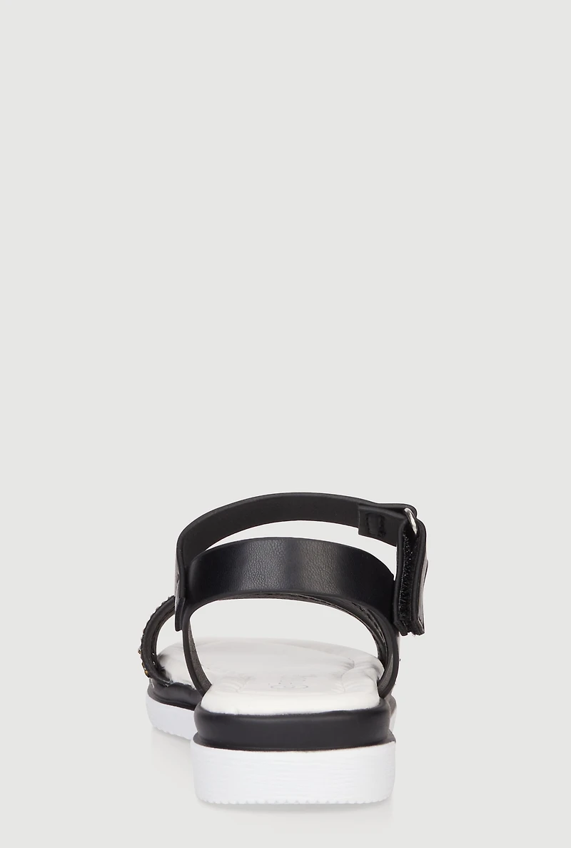 Womens Toddler Girls Rhinestone Double Band Velcro Ankle Strap Sandals, Black, Size 6