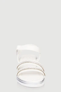 Womens Toddler Girls Rhinestone Double Band Velcro Ankle Strap Sandals, White, Size 7