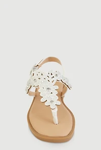 Womens Girls Rhinestone Flower Thong Sandals, White, Size 12