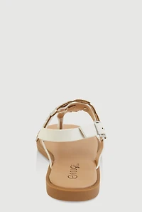 Womens Girls Rhinestone Flower Thong Sandals, White, Size 12