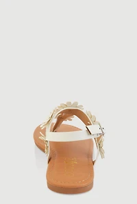 Womens Girls Flower Buckle Strap Thong Sandals, White, Size 2