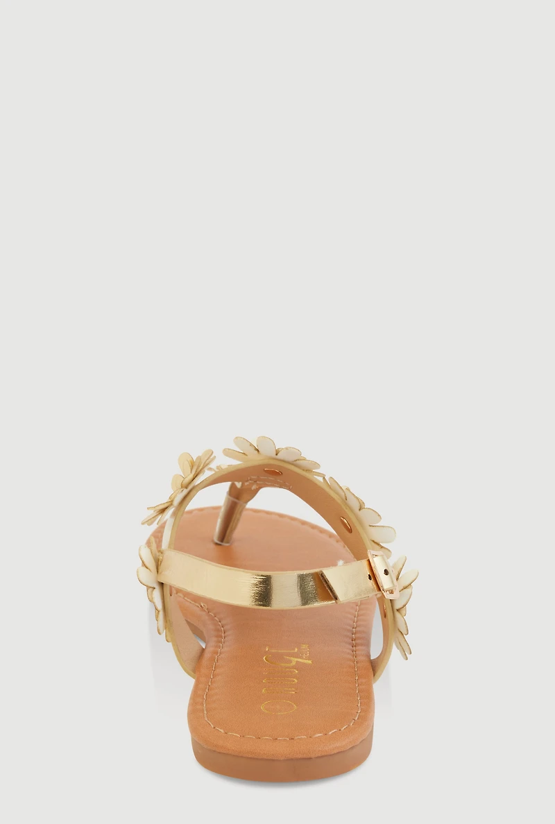 Womens Girls Flower Buckle Strap Thong Sandals, Gold, Size 2