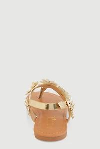 Womens Girls Flower Buckle Strap Thong Sandals, Gold, Size 2