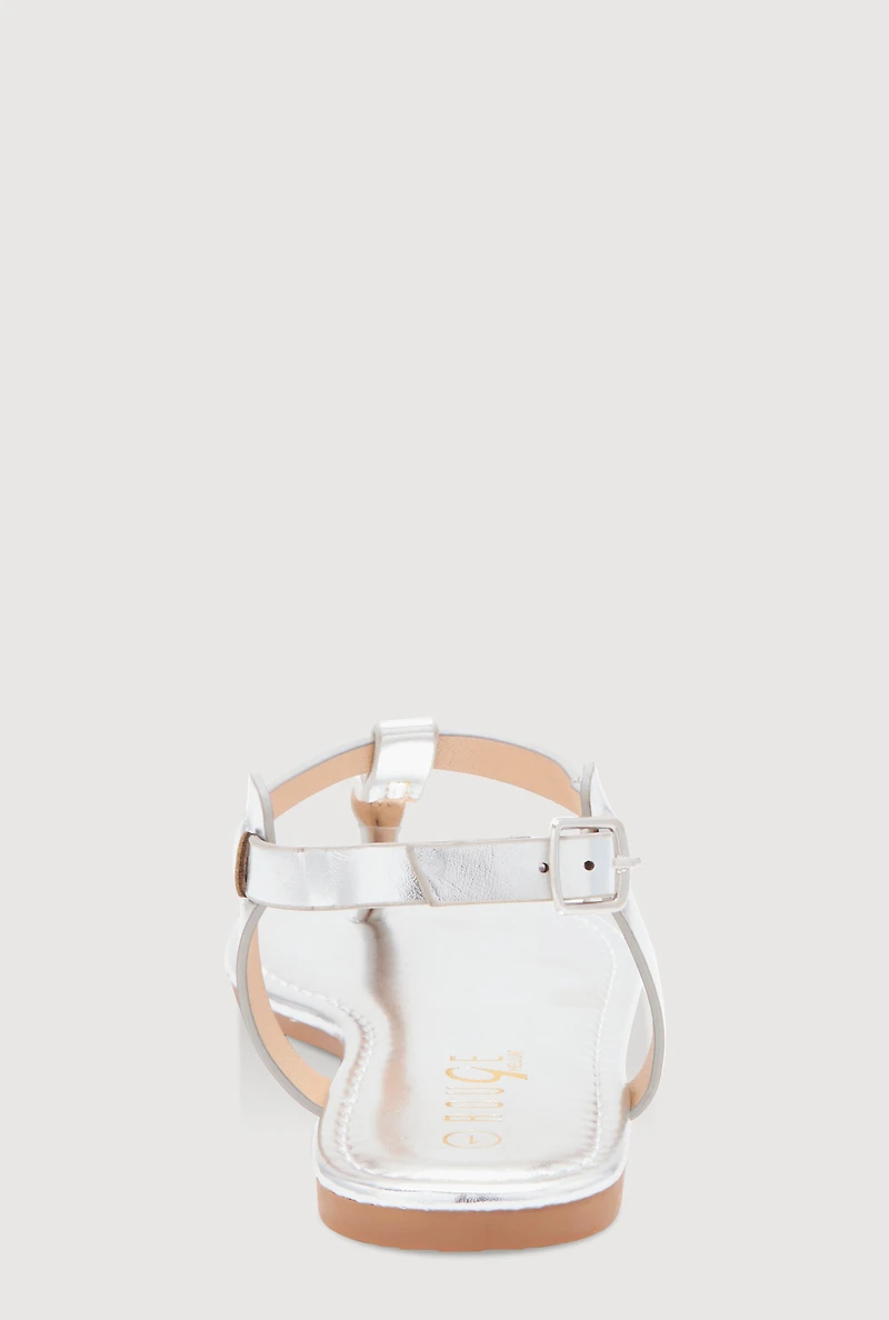 Womens Girls Rhinestone Ankle Strap Thong Sandals, Silver, Size 2