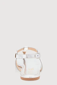 Womens Girls Rhinestone Ankle Strap Thong Sandals, Silver, Size 2