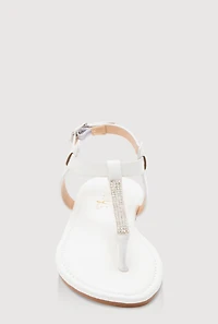 Womens Girls Rhinestone Ankle Strap Thong Sandals, White,