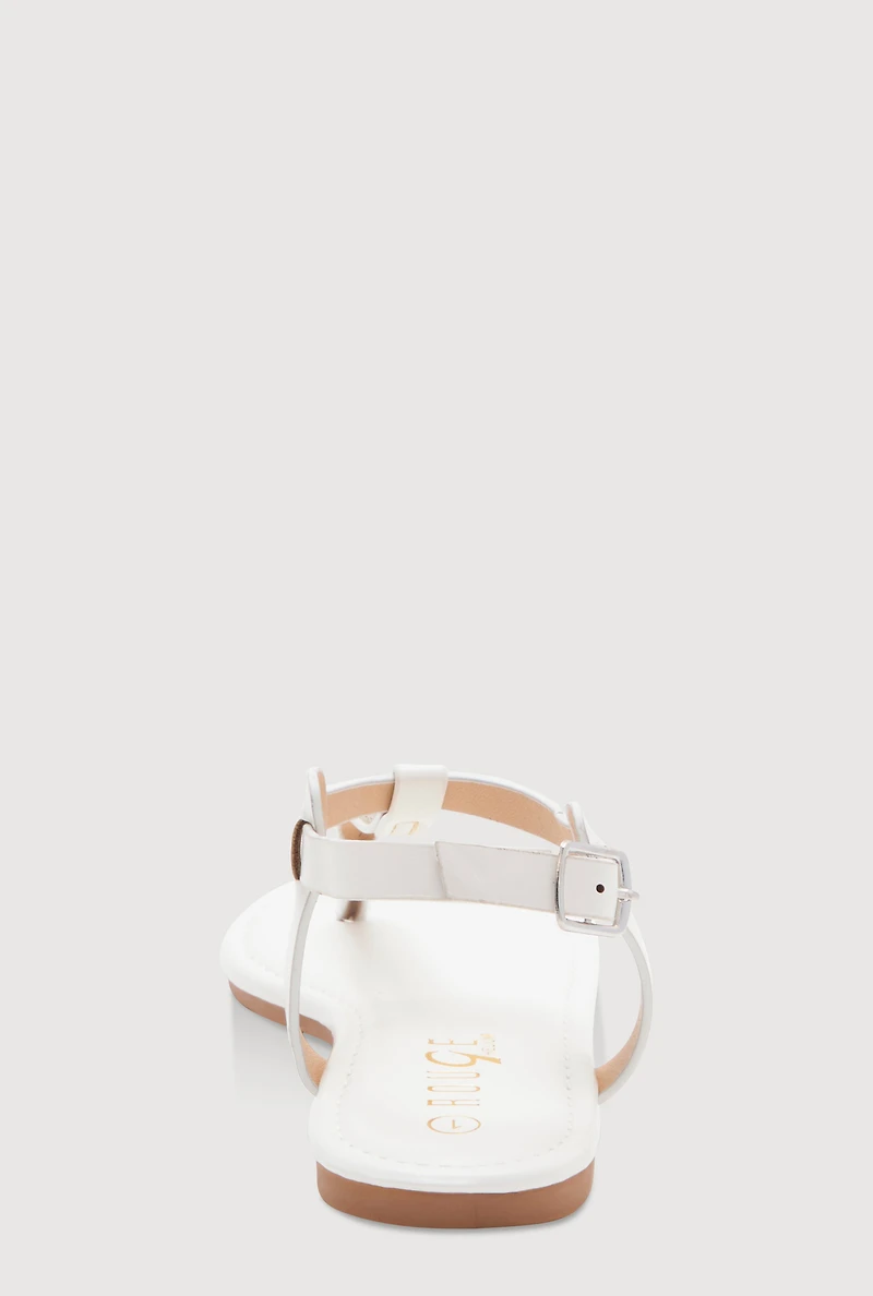 Womens Girls Rhinestone Ankle Strap Thong Sandals, White, Size 12