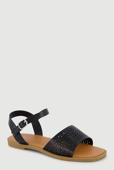 Girls Cutout Band Velcro Ankle Strap Sandals