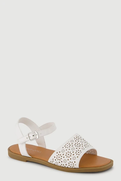 Girls Cutout Band Velcro Ankle Strap Sandals