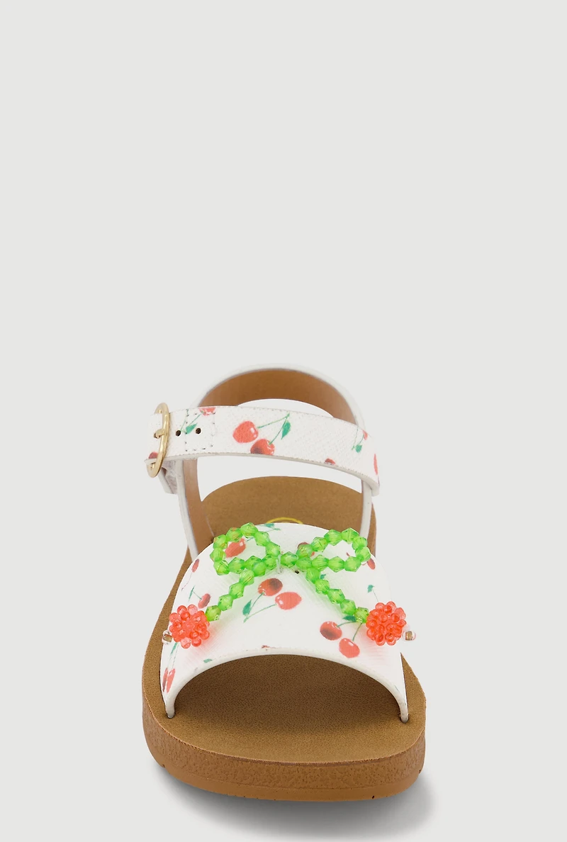 Toddler Girls Cherry Print Sandals with Beaded Bow