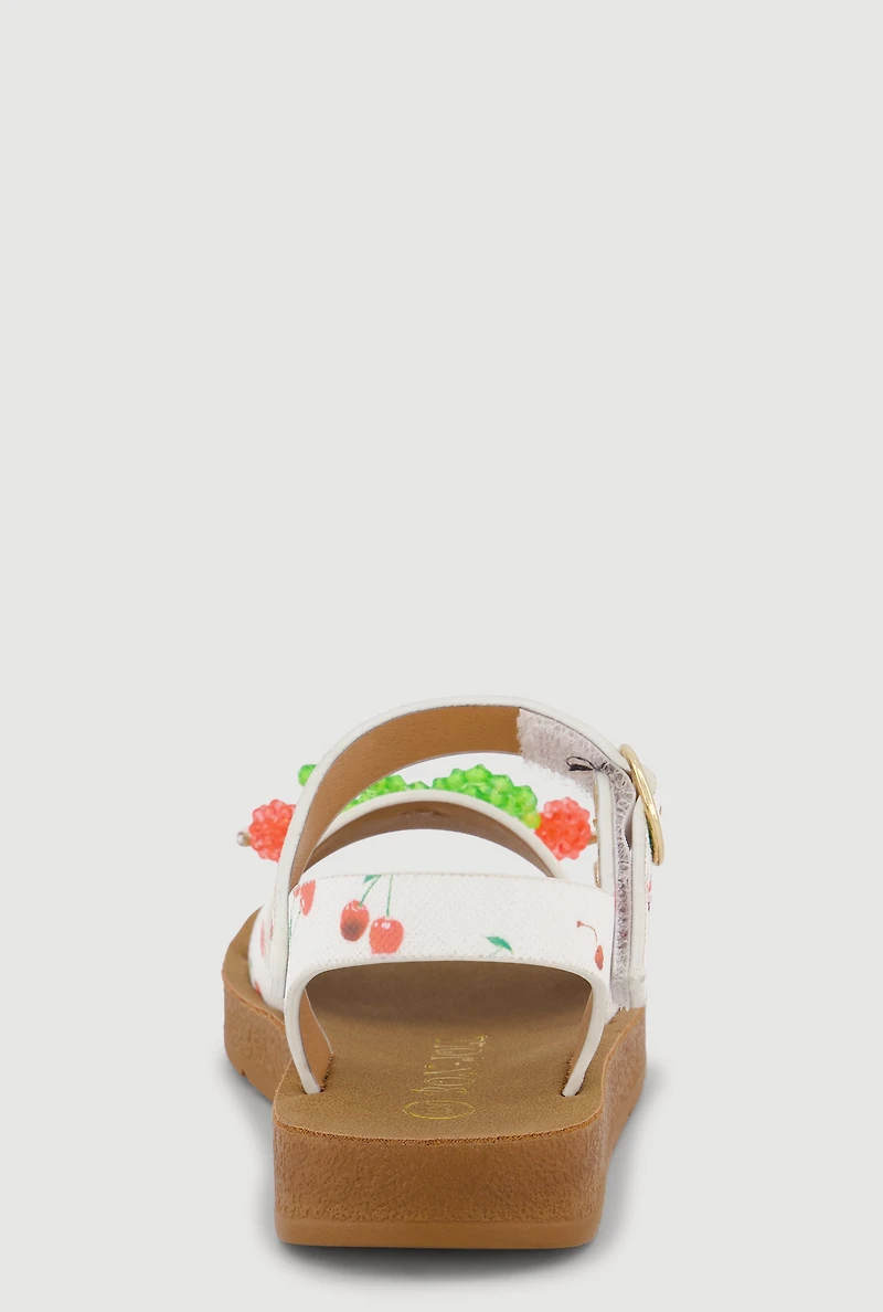 Toddler Girls Cherry Print Sandals with Beaded Bow