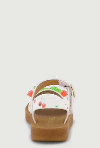 Toddler Girls Cherry Print Sandals with Beaded Bow