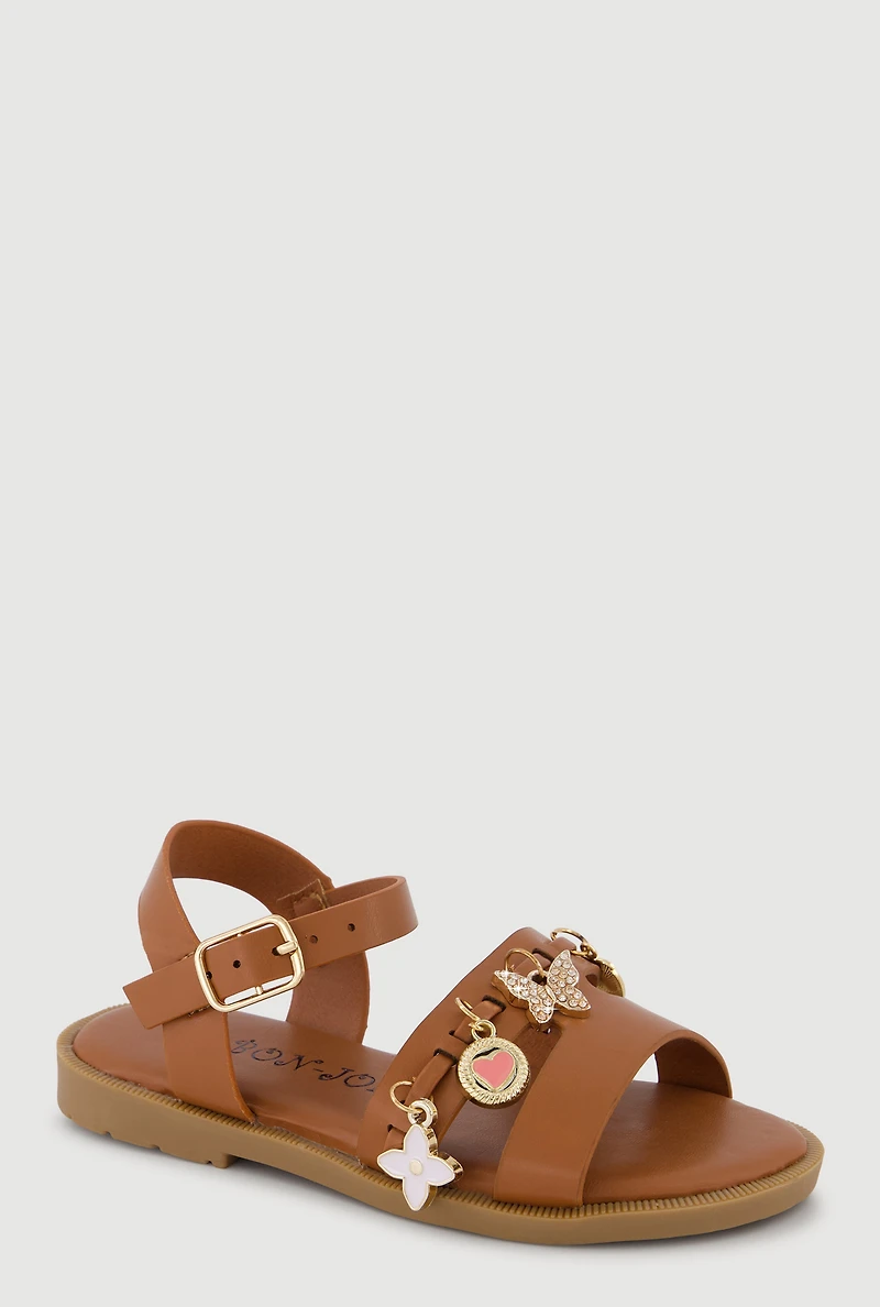 Toddler Girls Cutout Band Buckle Strap Sandals with Charms