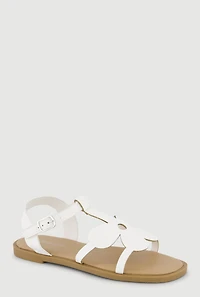 Girls Floral Band Open Toe Velcro Ankle Strap Sandals