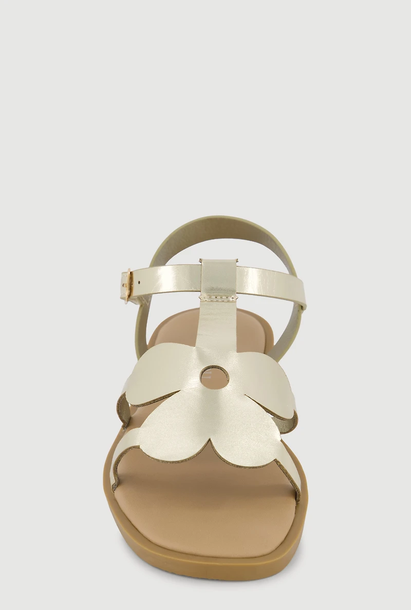 Girls Floral Band Open Toe Velcro Ankle Strap Sandals