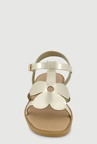 Girls Floral Band Open Toe Velcro Ankle Strap Sandals