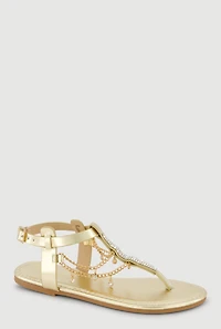 Girls Double Rhinestone Chain Detail Thong Sandals