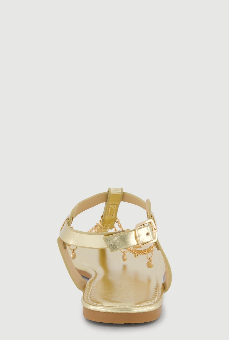 Girls Double Rhinestone Chain Detail Thong Sandals