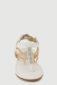 Toddler Girls Rhinestone Buckle Strap Thong Sandals with Chains