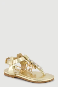 Toddler Girls Rhinestone Buckle Strap Thong Sandals with Chains