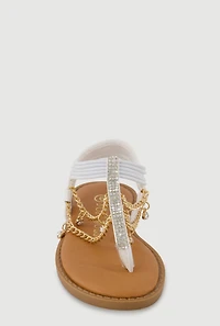Toddler Girls Corded Rhinestone Thong Sandals with Chains