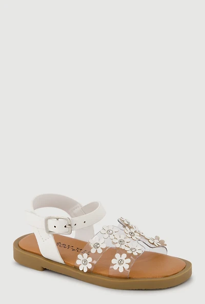 Toddler Girls Rhinestone Flower H Band Buckle Strap Sandals