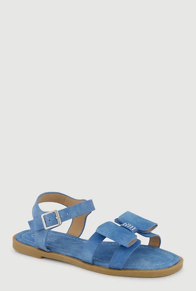 Girls Bow Cutout Band Ankle Strap Sandals