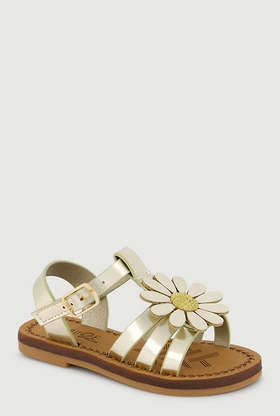 Toddler Girls Glittery Floral Band Velcro Ankle Strap Sandals