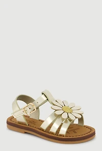Toddler Girls Glittery Floral Band Velcro Ankle Strap Sandals