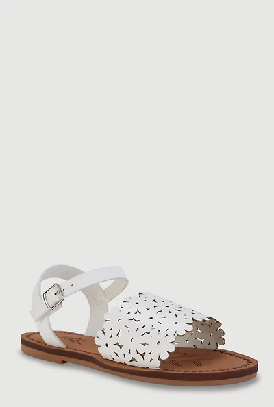 Girls Flower Band Velcro Ankle Strap Sandals