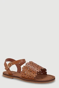 Girls Flower Band Velcro Ankle Strap Sandals