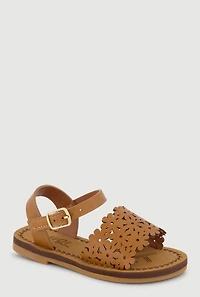 Toddler Girls Laser Cut Floral Band Velcro Ankle Strap Sandals