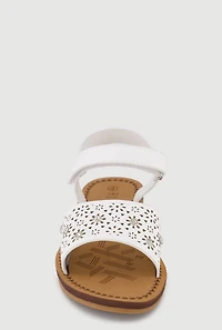 Girls Eyelet Rhinestone Band Velcro Strap Sandals