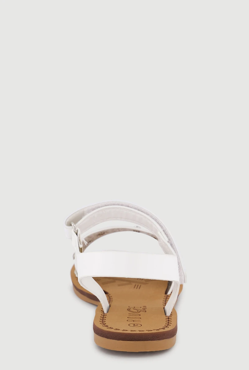 Girls Eyelet Rhinestone Band Velcro Strap Sandals