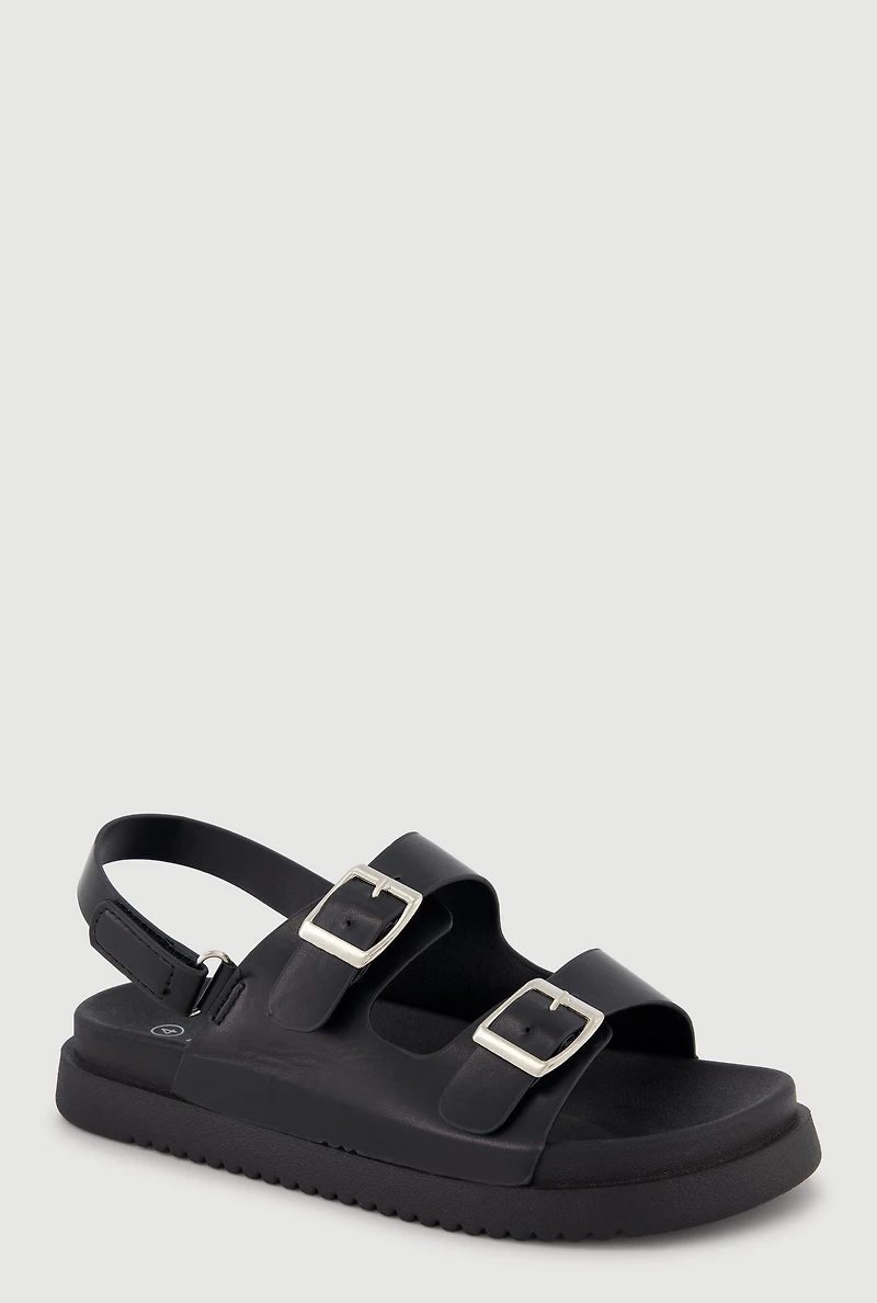 Girls Double Buckle Band Velcro Strap Footbed Sandals