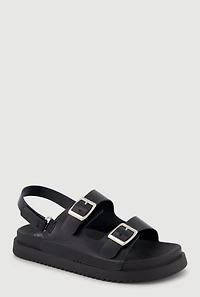 Girls Double Buckle Band Velcro Strap Footbed Sandals
