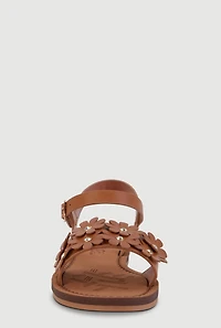 Girls Rhinestone Floral Band Faux Leather Velcro Strap Sandals