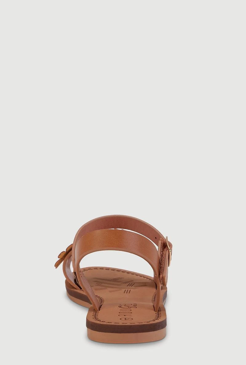 Girls Rhinestone Floral Band Faux Leather Velcro Strap Sandals