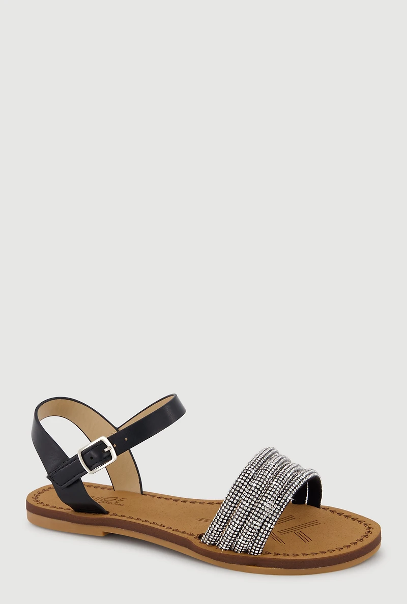 Girls Rhinestone Band Velcro Ankle Strap Sandals