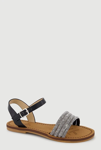Girls Rhinestone Band Velcro Ankle Strap Sandals