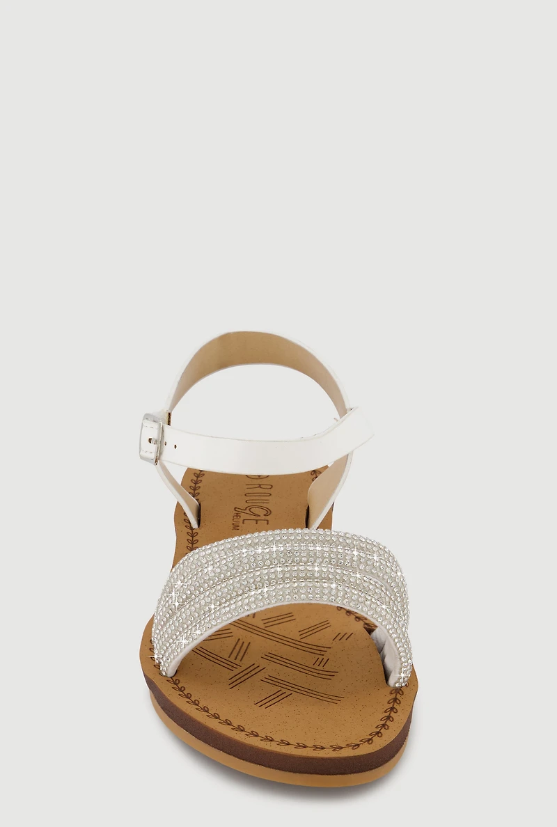 Girls Rhinestone Band Velcro Ankle Strap Sandals
