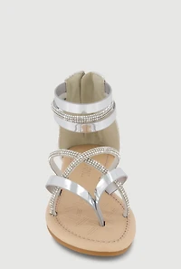Girls Rhinestone Strappy Zip Back Ankle Strap Sandals